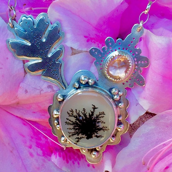 🌸PINK TOURMALINE STERLING SILVER FLOWER NECKLACE! - Picture 1 of 8